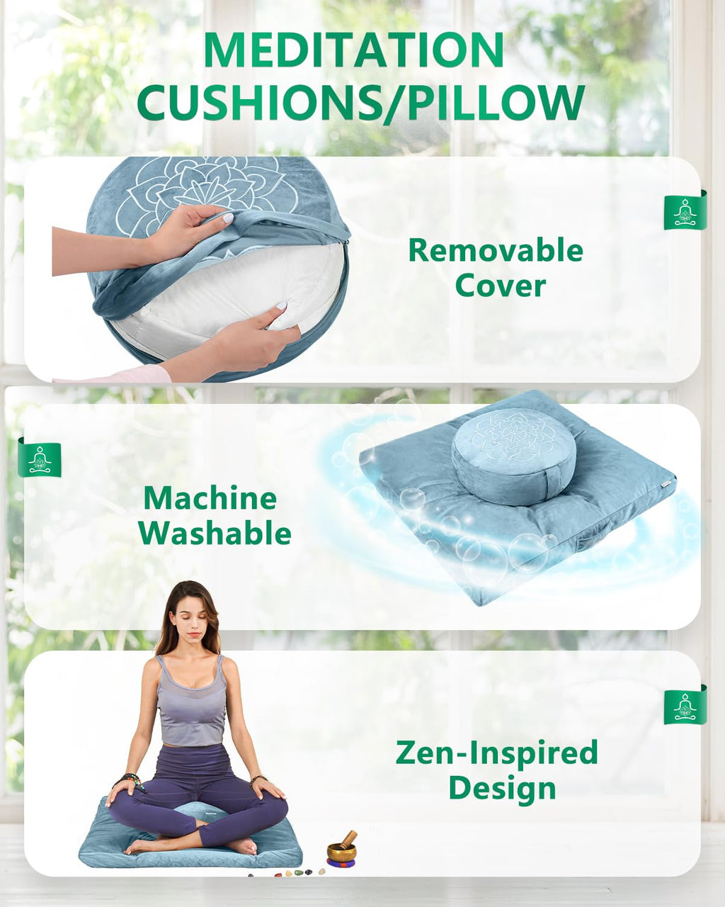 Hihealer Meditation Cushion, Traditional Tibetan Meditation Pillow Velvet Cover - Large Floor Cushion Seating for Adults - Yoga Buckwheat Bolster for Women、Moms