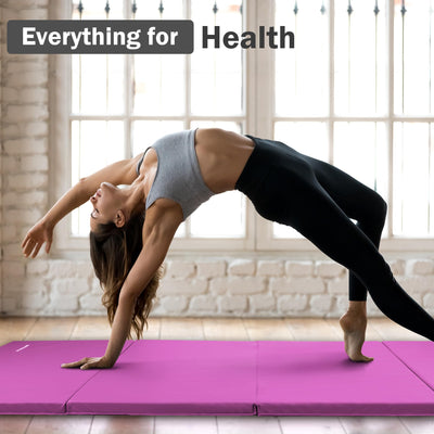 Fitvids Folding Exercise Gymnastics Mat, 4'x8'x2" Gym Workout Mat with Carrying Handles 4-Fold High-Density Anti-Tear Portable Fitness Aerobics Mat for Home Gym Yoga Pilates Tumbling MMA Core Training