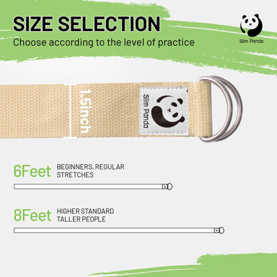 Slim Panda Yoga Strap for Stretching,Cotton Yoga Strap with Adjustable D-Ring Buckle,Non-Elastic Yoga Belt for Pilates,Gym Workouts,Physical Therapy,Improve Flexibility