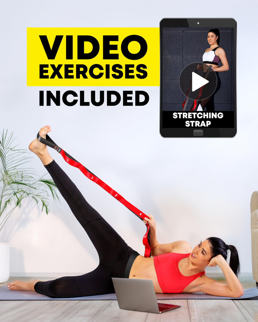 Stretching Strap with Loops - Non Elastic Stretch Band for Physical Therapy, Yoga Strap for Stretching Equipment, Stretch Bands for Exercise and Flexibility - Fascia, Hamstring & Leg Stretcher Belt