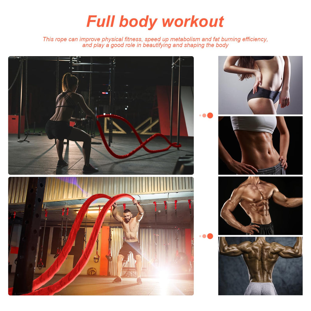 Battle Ropes for Home Gym Exercise: 1 Inch Diameter 9.2 FT Length Workout Rope Exercise Rope Training Ropes with Protective Sleeve for Kids Men Women Exercise Fitness & Strength Training