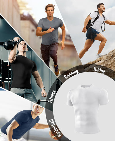 Niksa Men's Compression Shirts 1/2/4 Pack, Workout Gym Shirt Short Sleeve, Moisture Wicking Active Fit Base Layer T-Shirt