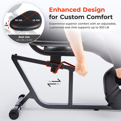 Sunny Health & Fitness Smart Heavy-Duty Recumbent Bike w/Wide Cushioned Seat & Back, Indoor Cycling Machine for Adult/Seniors Home Exercise, Free SunnyFit App Connect, Optional Workout Training Bands
