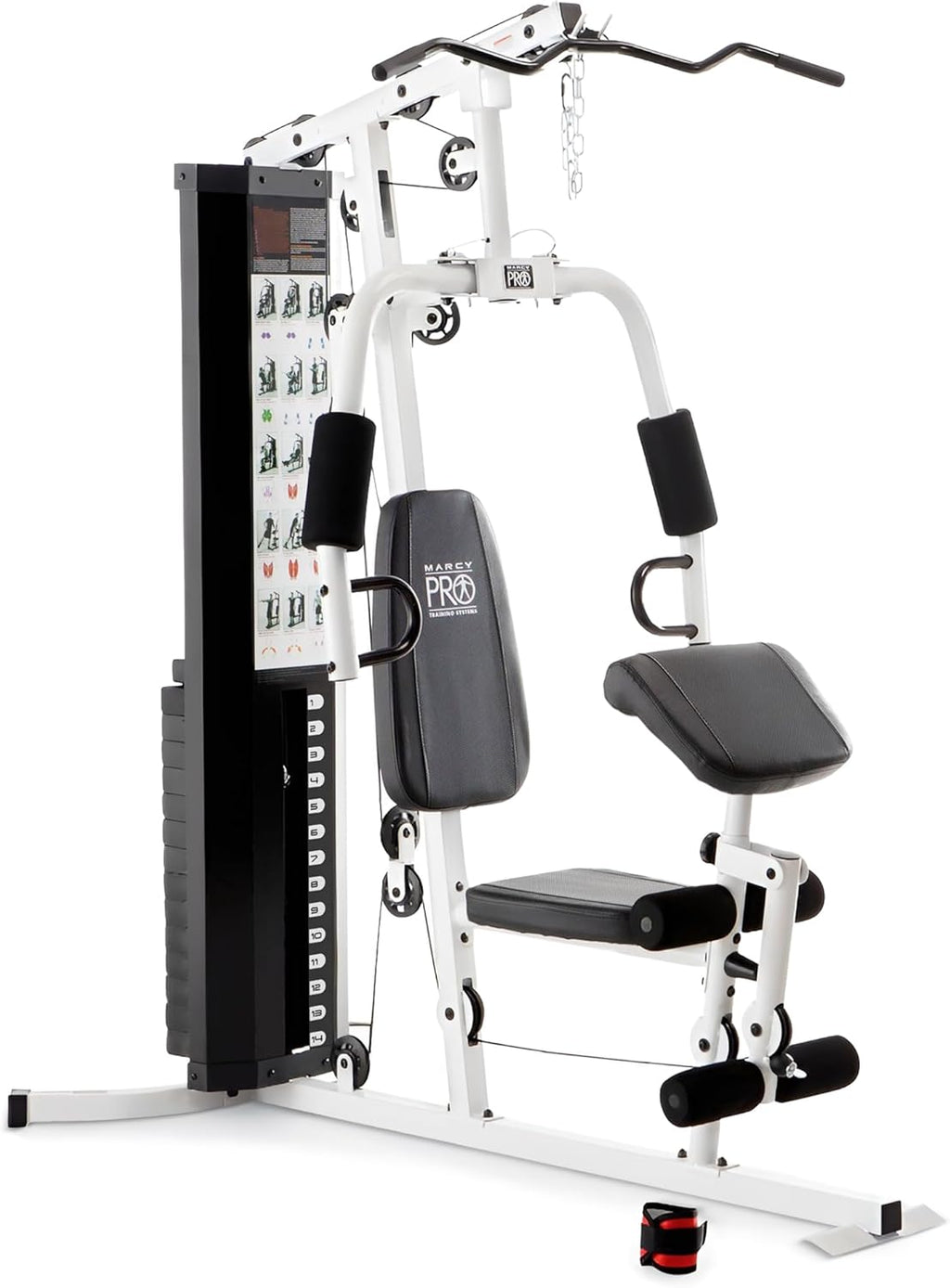 Marcy Home Gym Workout Station with Curl Pad, Lat Pulldown, Leg Developer & Weights, White