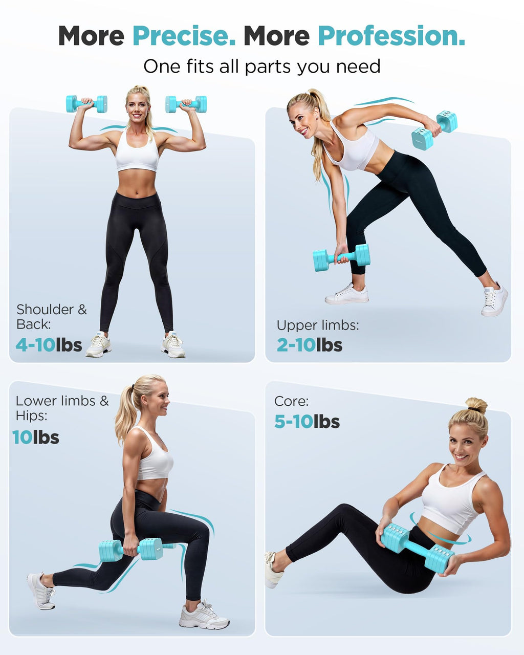 FEIERDUN 5-in-1 Adjustable Dumbbell Set of 2, 20LBS/10LBS Hand Weights for Women, 1s-Adjust Dual-Stable Dumbbell Set for Women Home Gym & Outdoor