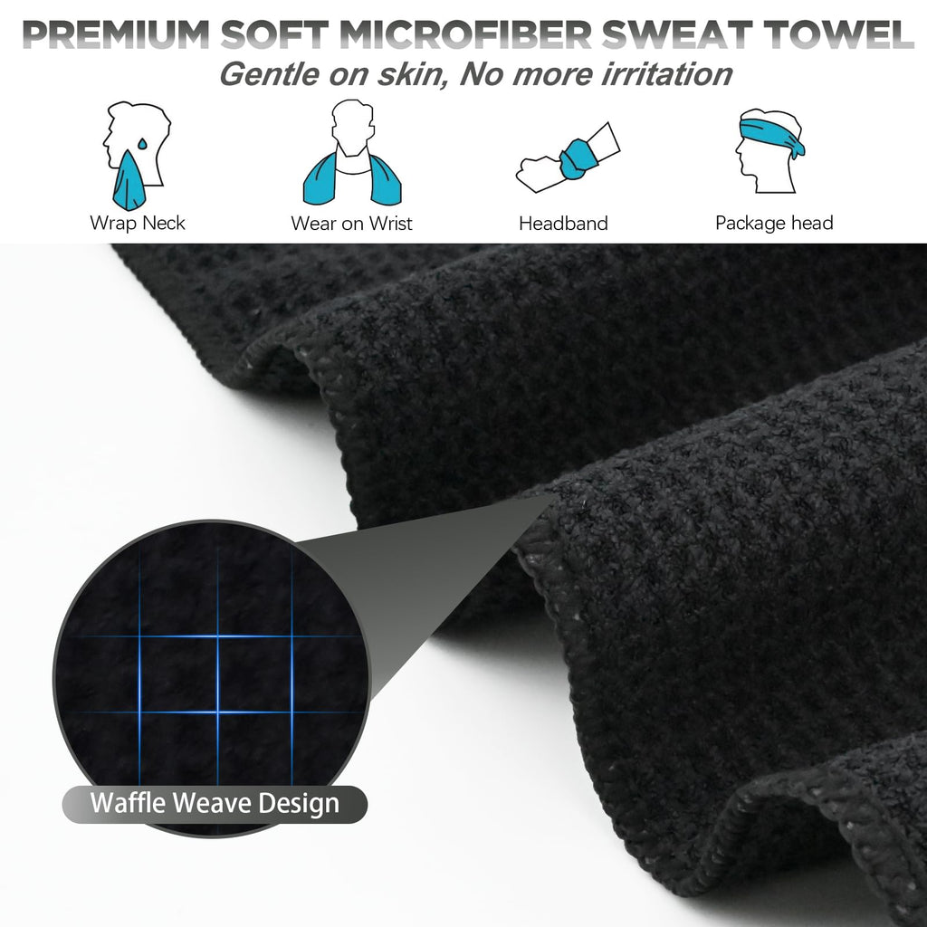 Microfiber Gym Towels for Working Out, Quickly Dry Yoga Towels for Men & Women Tennis, 16 Inch x 27 Inch, 6 Pack, Black
