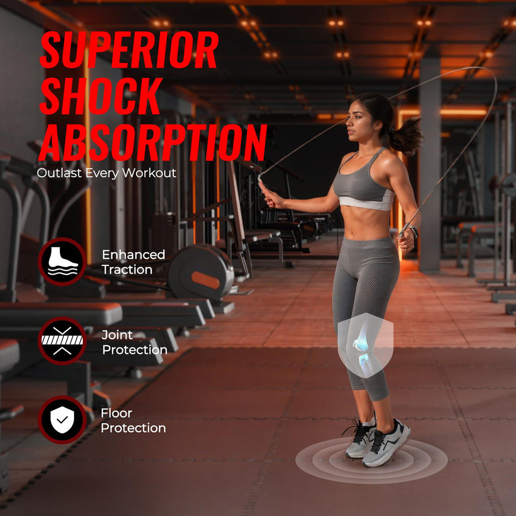 SUPERJARE 0.56'' Thick 12 Pcs 48 Sq Ft Rubber Top Exercise Equipment Mats, High Density EVA Foam Mats with Rubber Top, Interlocking Gym Flooring for Home Gym, Protective Workout Mat, Black/Grey