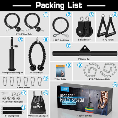 SERTT Weight Cable Pulley System Gym, Upgraded Cable Pulley Attachments for LAT Pull Down, Biceps Curl, Tricep, Arm Workouts - Home Gym Add On Equipment