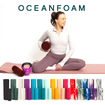 Oceanfoam Tidal Roller - Natural - Muscle Massage Foam Roller for Back Pain & Stretching - Firm and Ergonomic Wide Wave Textured - Yoga, Athletics, & Wellness - Full Size, 20" x 5"