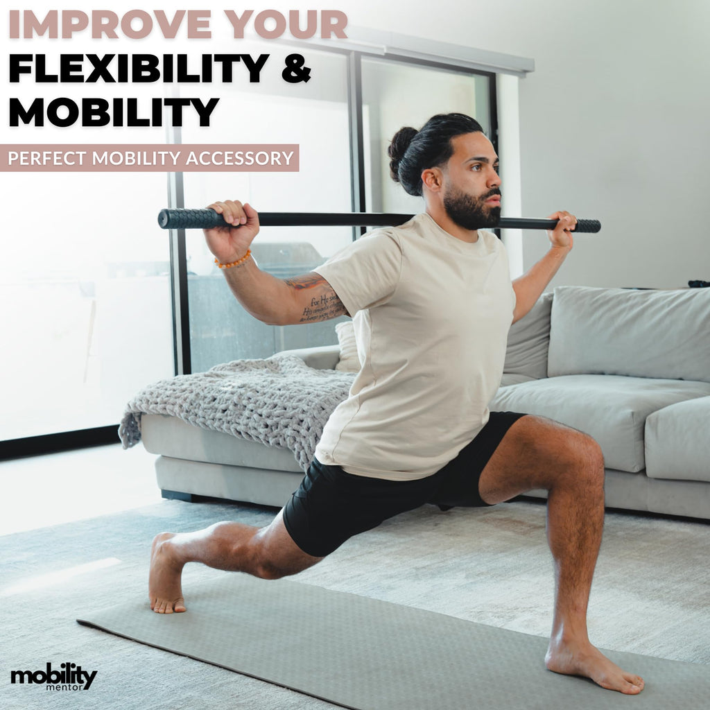 5ft Yoga Stick Made from Natural Bamboo - Stretching Stick for Mobility, Balance, Pilates & Physical Therapy - Exercise Stick with Non-Slip Ends - Includes 20+ Video Tutorials