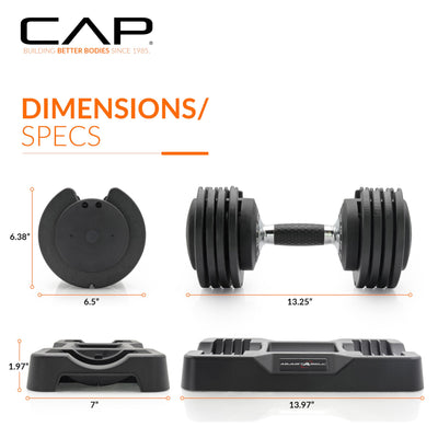 CAP Barbell ADJUSTABELL Adjustable Round Dumbbell Weights - Singles & Pairs | 12.5 lb, 25 lb & 55 lb | Multiple Handle Options