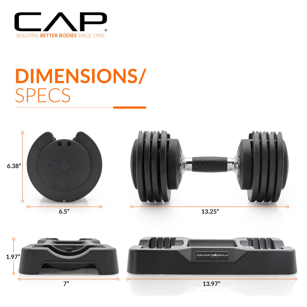 CAP Barbell ADJUSTABELL Adjustable Round Dumbbell Weights - Singles & Pairs | 12.5 lb, 25 lb & 55 lb | Multiple Handle Options