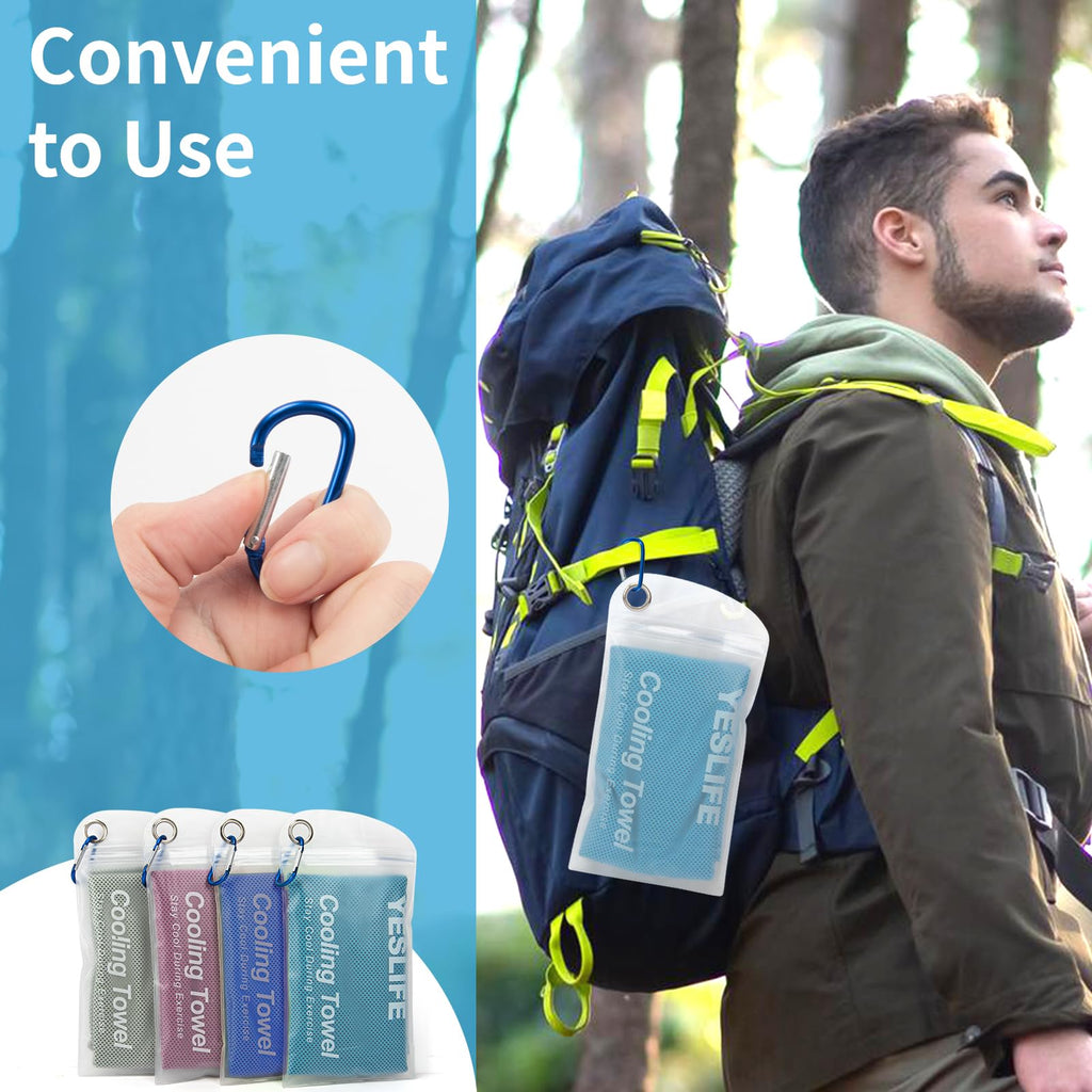 YESLIFE 4 Pack Cooling Towel 40"x12", Gym Towels for Men and Women, Soft Breathable Workout Towels for Yoga, Running, Sport, & More (Blue, Grey, Green, Pink)