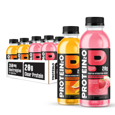 Protein2o Hydration Drink - 2-in-1 Liquid Clear Whey Protein Isolate and Electrolyte Drink - 20g Protein, Vitamins B5, B6 - Post-Workout Recovery - 16.9 Fl Oz - 12 Count Strawberry Watermelon