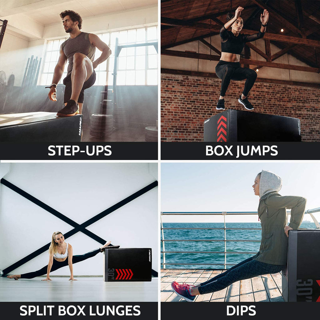 RitFit 3 in 1 Extra Firm Soft Plyo Box Foam Plyometric Box-30”x24”x20”-20"x18"x16" Heavy Duty High Density Foam Jumping Box 3 Sizes with PVC Cover,Platform for Home Gym Fitness, 440lb Weight Capacity