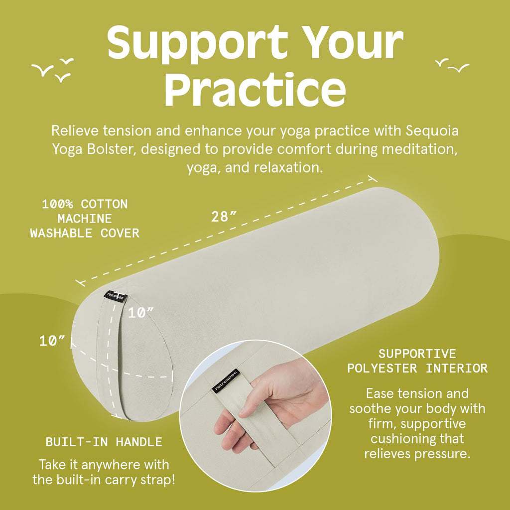Retrospec Retrospec Sequoia Yoga Bolster Pillow - Meditation Cushion for Yoga Practices - Includes Machine Washable 100% Cotton Cover & Durable Carry Handle