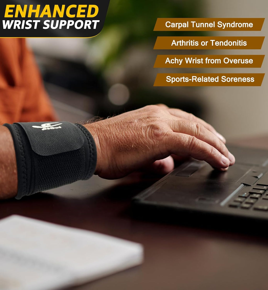 HiRui 2 PACK Wrist Compression Strap and Wrist Brace Sport Wrist Support for Fitness, Weightlifting, Tendonitis, Carpal Tunnel Arthritis, Pain Relief-Wear Anywhere-Unisex,Adjustable