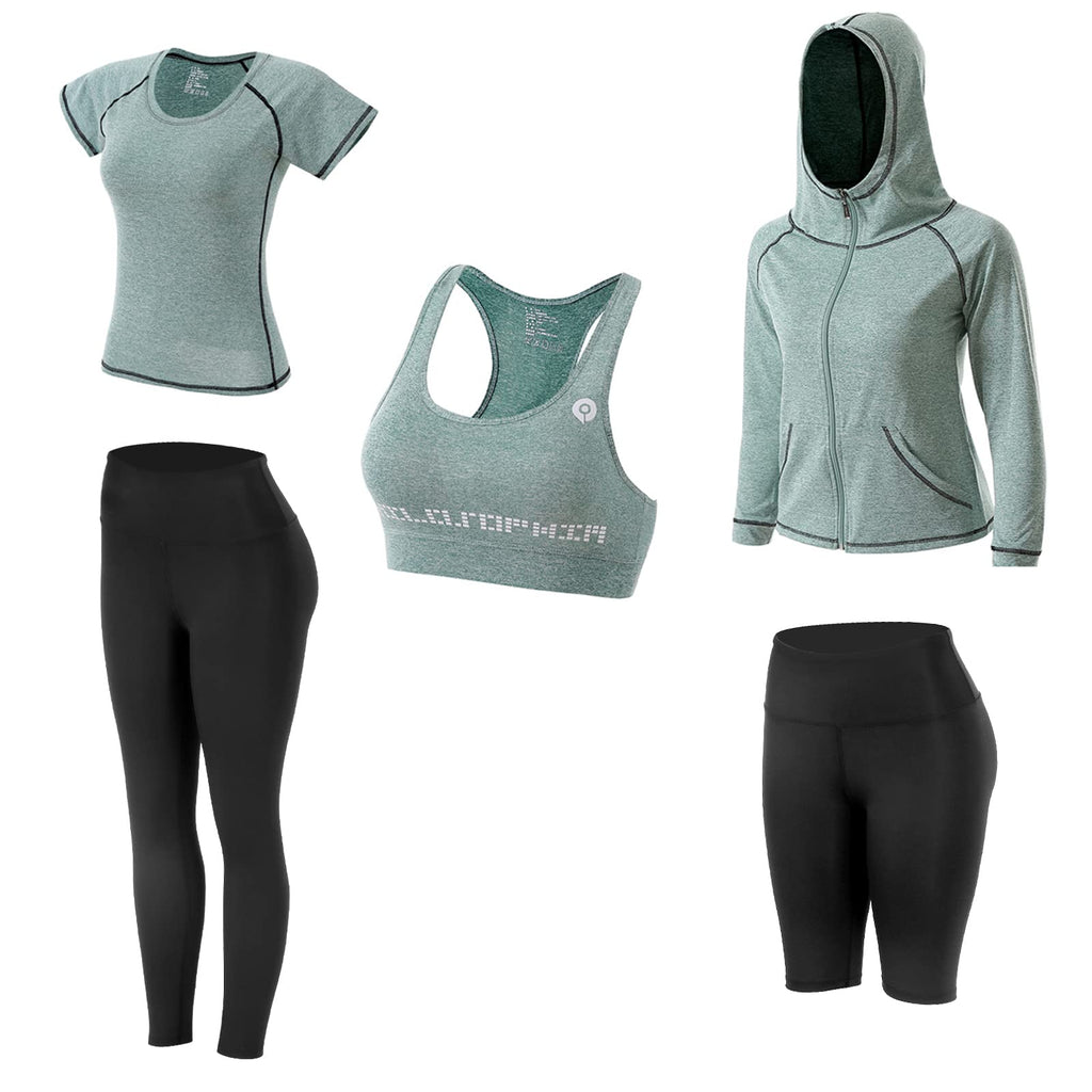 Women Workout Clothes Set 5 PCS Exercise Athletic Outfits Set
