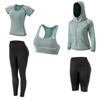 Women Workout Clothes Set 5 PCS Exercise Athletic Outfits Set