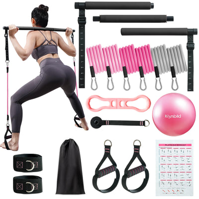 Pilates Bar Kit with Resistance Bands, Multifunctional Pilates Bar with 3 Set Exercise Resistance Bands, Portable Pilates Equipment for Women Home Gym Yoga Workouts