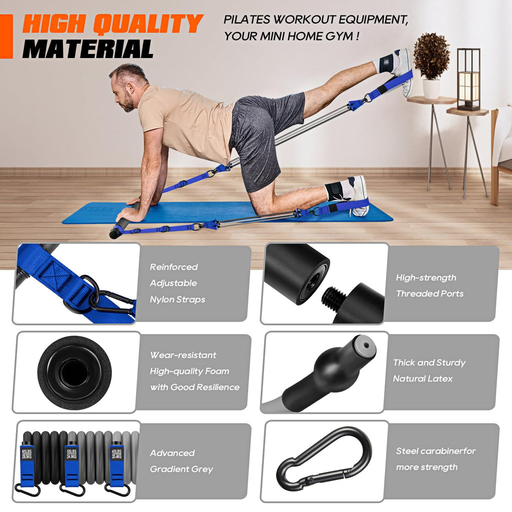 Pilates Bar Kit with Resistance Bands, Heavy Duty Pilates Equipment for Men, Strength Training Bar for Legs, Hip, Back, Arm, Abs, Chest, Shoulders, Portable Home Gym Full Body Workout Equipment