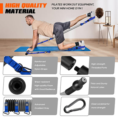 Pilates Bar Kit with Resistance Bands, Heavy Duty Pilates Equipment for Men, Strength Training Bar for Legs, Hip, Back, Arm, Abs, Chest, Shoulders, Portable Home Gym Full Body Workout Equipment