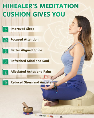 Hihealer Meditation Cushion, Traditional Tibetan Meditation Pillow Velvet Cover - Large Floor Cushion Seating for Adults - Yoga Buckwheat Bolster for Women、Moms