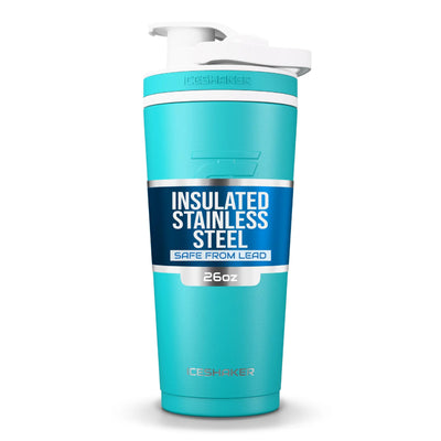 Ice Shaker Insulated Stainless Steel Shaker Bottle | 26oz, Navy/Mint | Cold for 30+ Hours | Insulated Cup with Twist-on Agitator | Odor-Free Bottle for Protein Shakes, Water, Smoothies, Cocktails