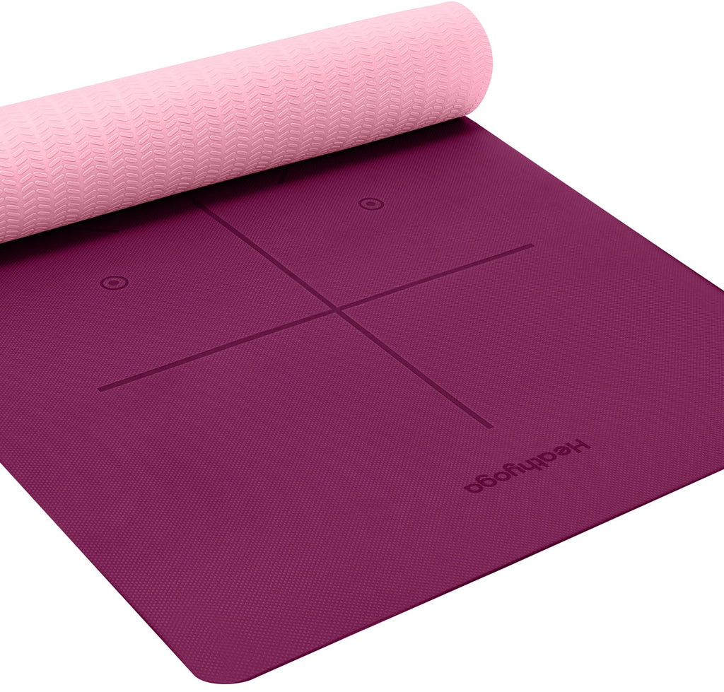Heathyoga Eco Friendly Non Slip Yoga Mat, Body Alignment System, SGS Certified TPE Material - Textured Non Slip Surface and Optimal Cushioning,72"x 26" Thickness 1/4"