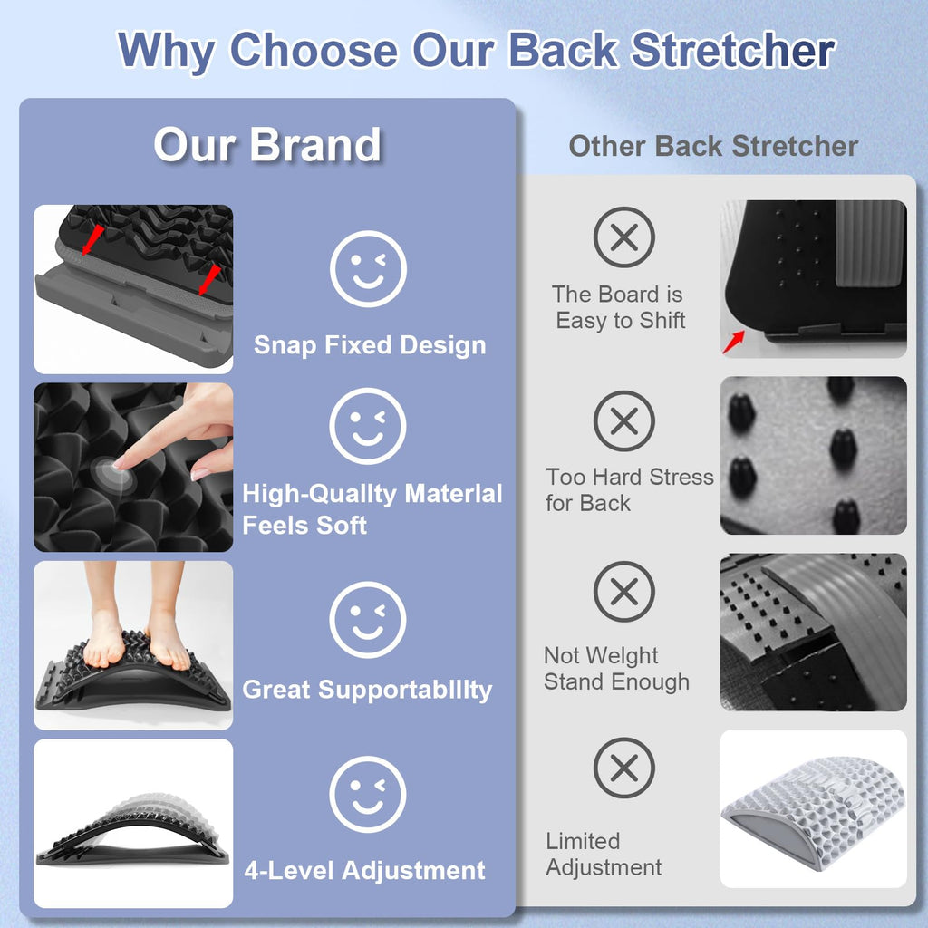 Back Stretcher for Lower Back Pain Relief, 3 Level Adjustable Lumbar Back Cracker Board, Back Cracking Device, Back Massager for Scoliosis, Spine Decompression