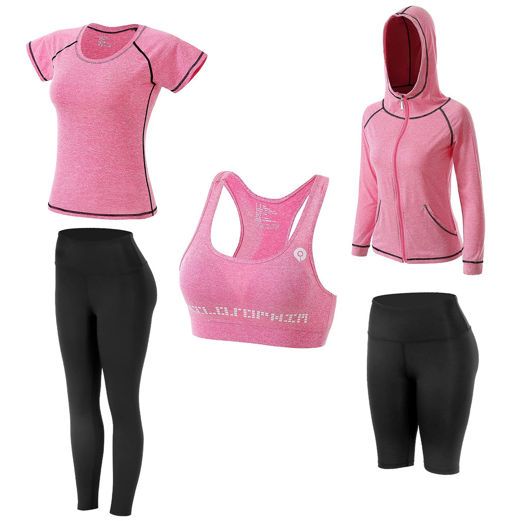 Women Workout Clothes Set 5 PCS Exercise Athletic Outfits Set