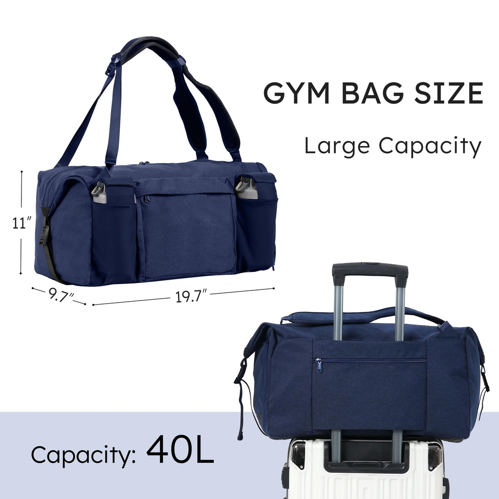 Gym Bag for Men with 2 Upgraded Bottle Holders Convertible Duffle Bag and Gym Backpack Waterproof Sports Bags with Shoes Compartment and Wet Pocket - Black