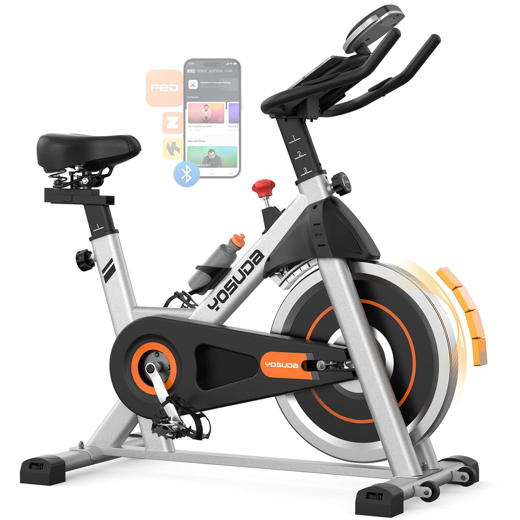 YOSUDA Exercise Bike, Brake Pad Stationary Bike for Home with Exclusive App, Magnetic Indoor Cycling Bike with 300 lb Weight Capacity, Low Noise, Tablet Holder and Fitness Courses for Weight Loss
