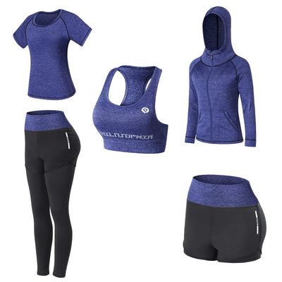 Women Workout Clothes Set 5 PCS Exercise Athletic Outfits Set