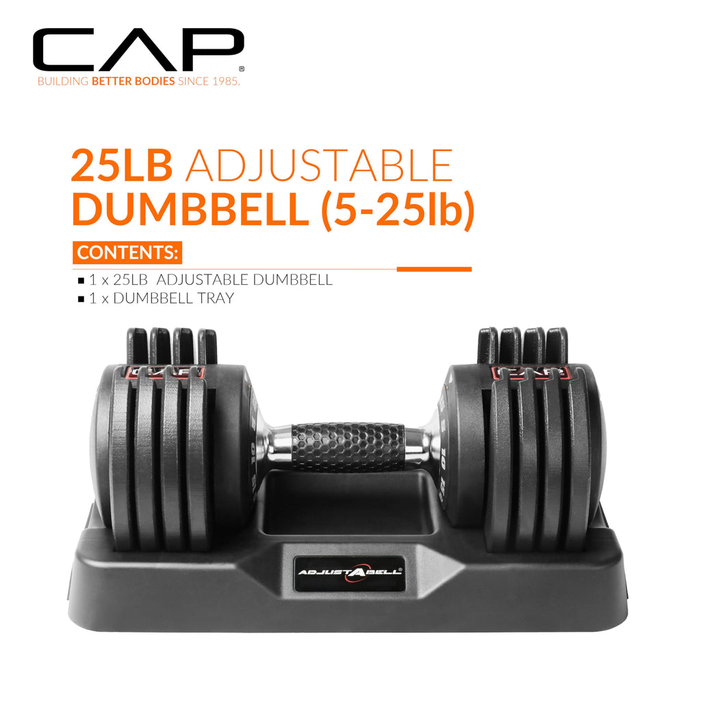 CAP Barbell ADJUSTABELL Adjustable Round Dumbbell Weights - Singles & Pairs | 12.5 lb, 25 lb & 55 lb | Multiple Handle Options