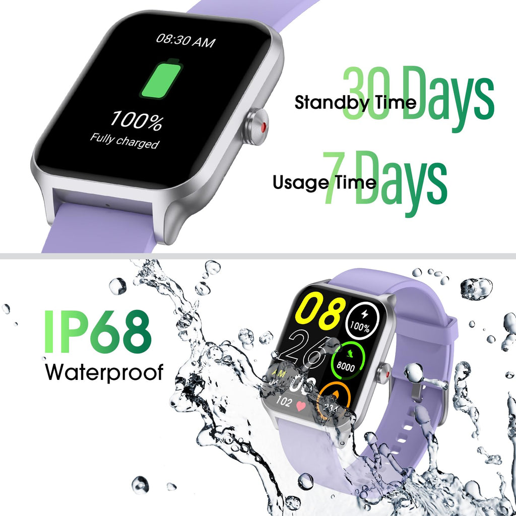 Smart Watch No App/Phone Required,42mm Smartwatch for Women Men,Fitness Tracker Watch with Heart Rate Monitor, Sleep Tracker, Pedometer,Step Counter,IP68 Waterproof, for Android iOS Phones