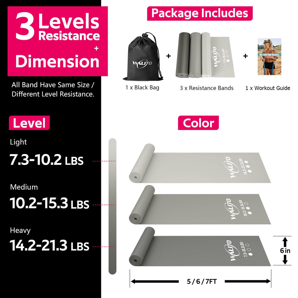 WALITO Resistance Bands for Working Out, Exercise Bands for Women and Men, Workout Bands for Physical Therapy, Stretch, Recovery, Pilates, Rehab, Strength Training and Home Gym