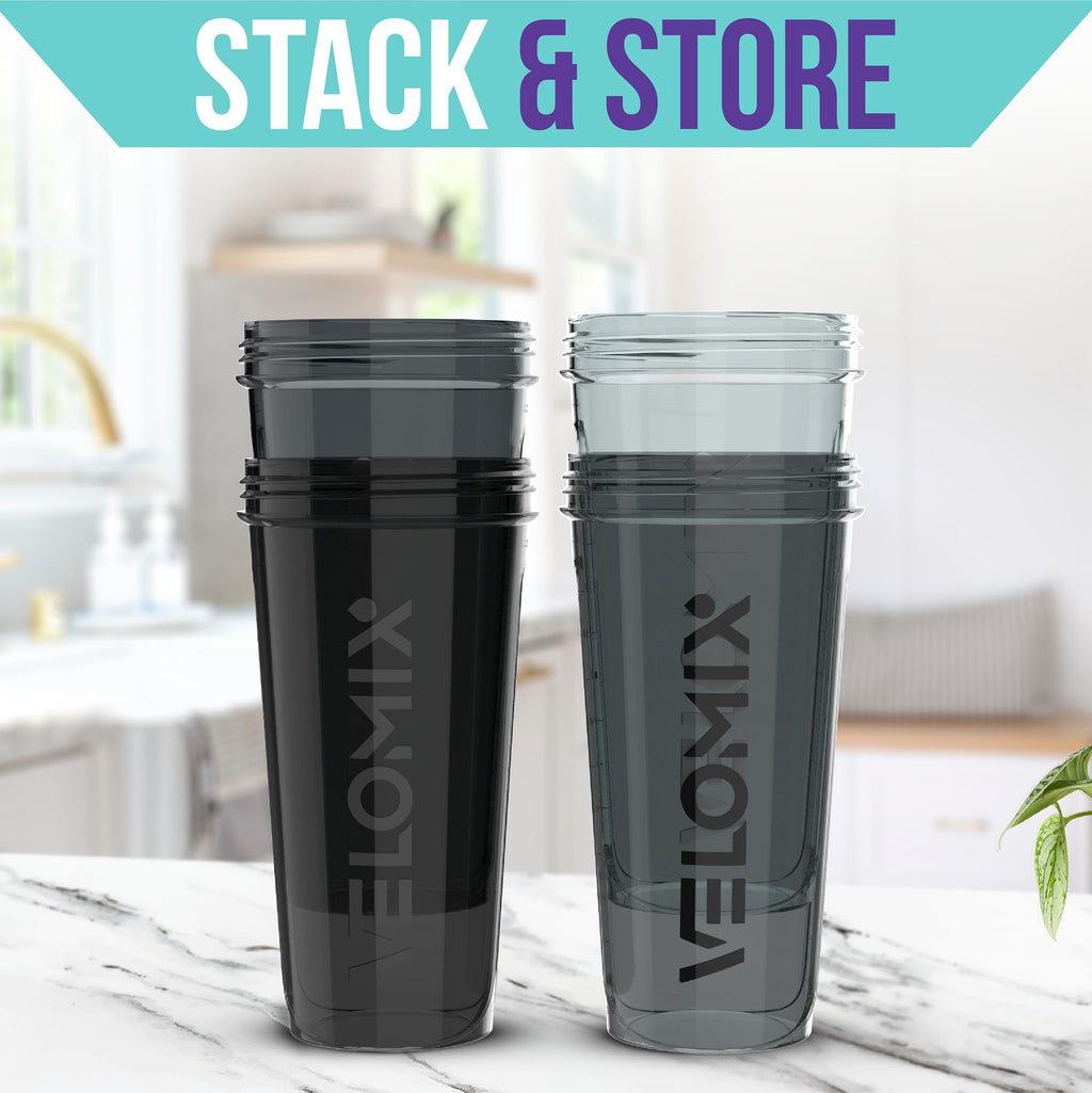 VELOMIX -4 PACK- 28 oz Protein Shaker Bottle for Protein Mixes - 4x Wire Whisk | Leak Proof Shaker Cups for Protein Shakes | Protein Shaker Bottle Pack | Protein Shake Cup (Brown)