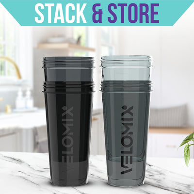 VELOMIX -4 PACK- 28 oz Protein Shaker Bottle for Protein Mixes - 4x Wire Whisk | Leak Proof Shaker Cups for Protein Shakes | Protein Shaker Bottle Pack | Protein Shake Cup (Brown)