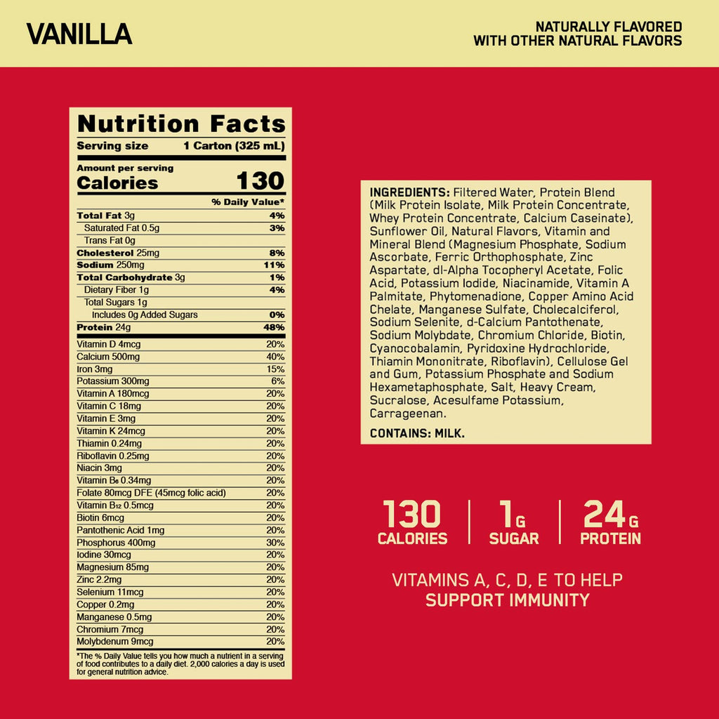 Optimum Nutrition Gold Standard Protein Shake, 24g Protein, Ready to Drink Protein Drinks, Chocolate, 11 Fl Oz, 12 Count (Pack of 1) (Packaging May Vary)