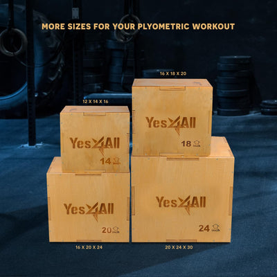 Yes4All Plyo Box, 3-in-1 Wooden Box Jumps for Home Gym, 450 lbs Boxes Step Up with Smooth Edges & Wide Built-in Handles for Jumping, Strength Training, Lunges, Squats, Dips