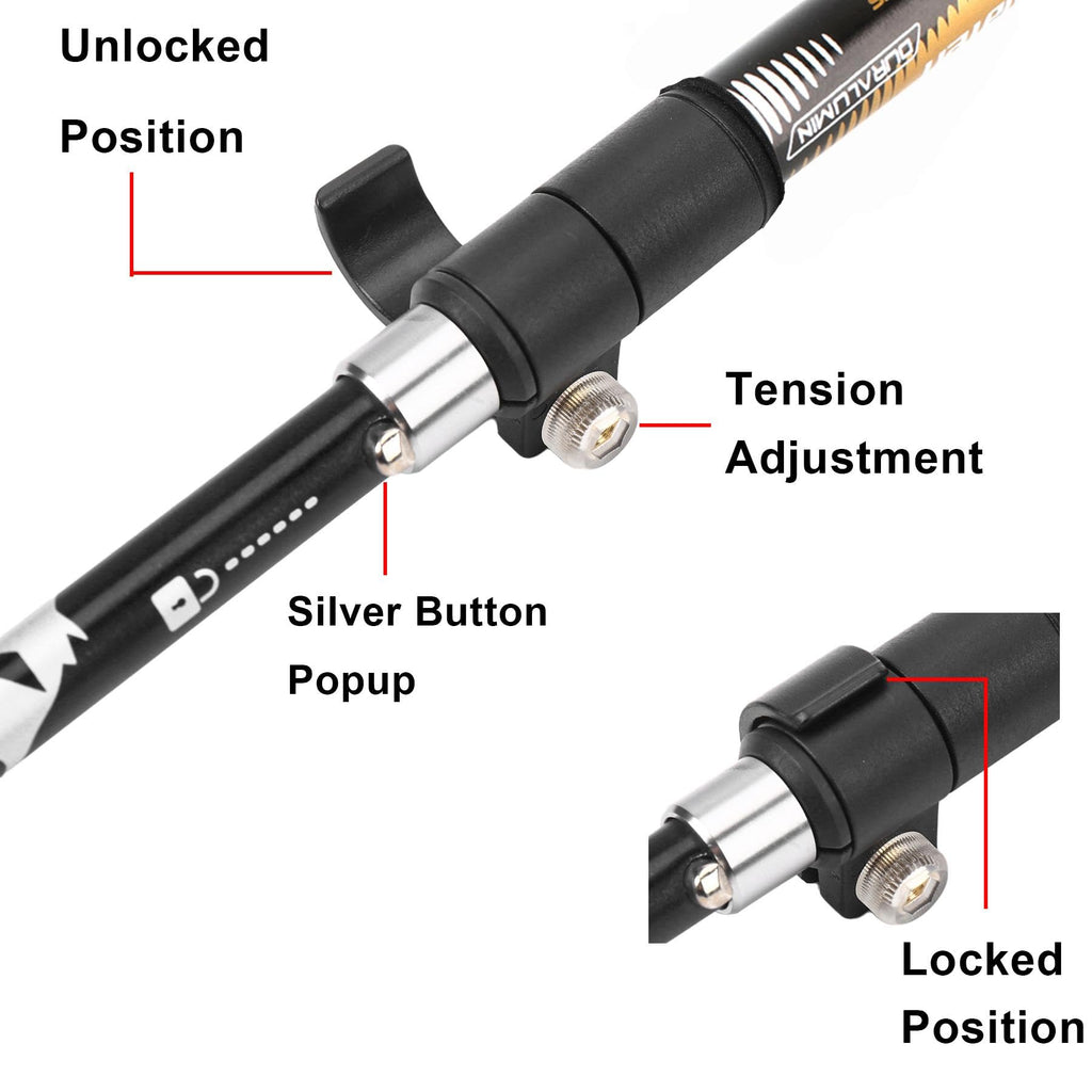 Aluminum Collapsible Ultralight Travel Trekking Hiking Pole for Men and Women (Fits 5'3" - 6'2")