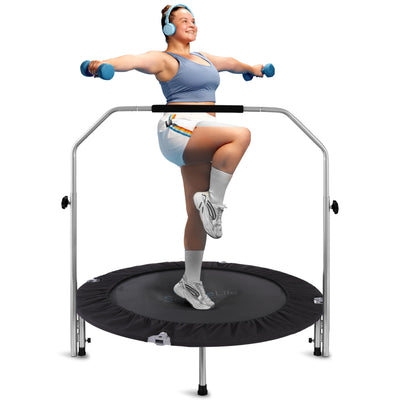 SereneLife 36/40" Foldable Mini Trampoline - Compact Fitness Trampoline for Kids Adults, Exercise Rebounder with Foam Handle, Indoor/Garden Workout Equipment, Max Load 150/220 lbs