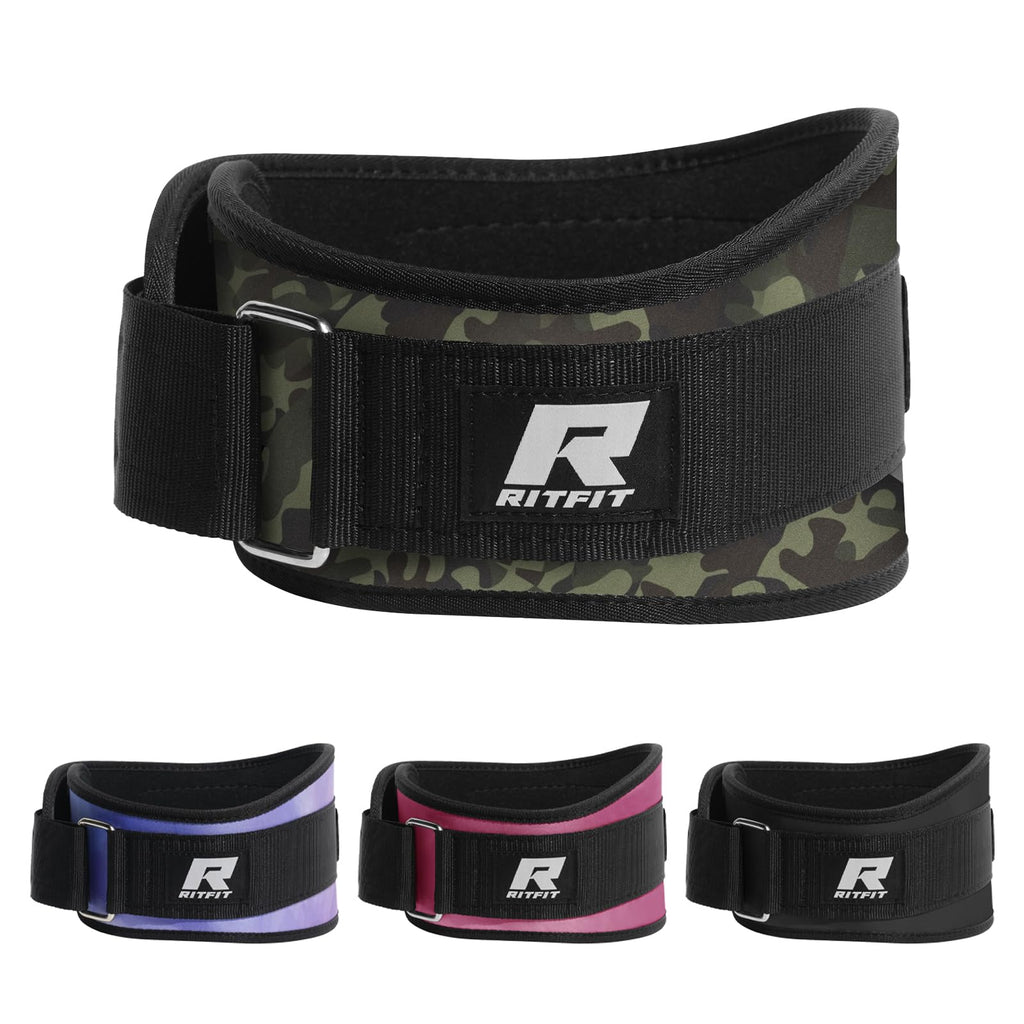 RitFit Weight Lifting Belt - Great for Squats, Lunges, Deadlift, Thrusters - Men and Women - 6 Inch Black/Camouflage