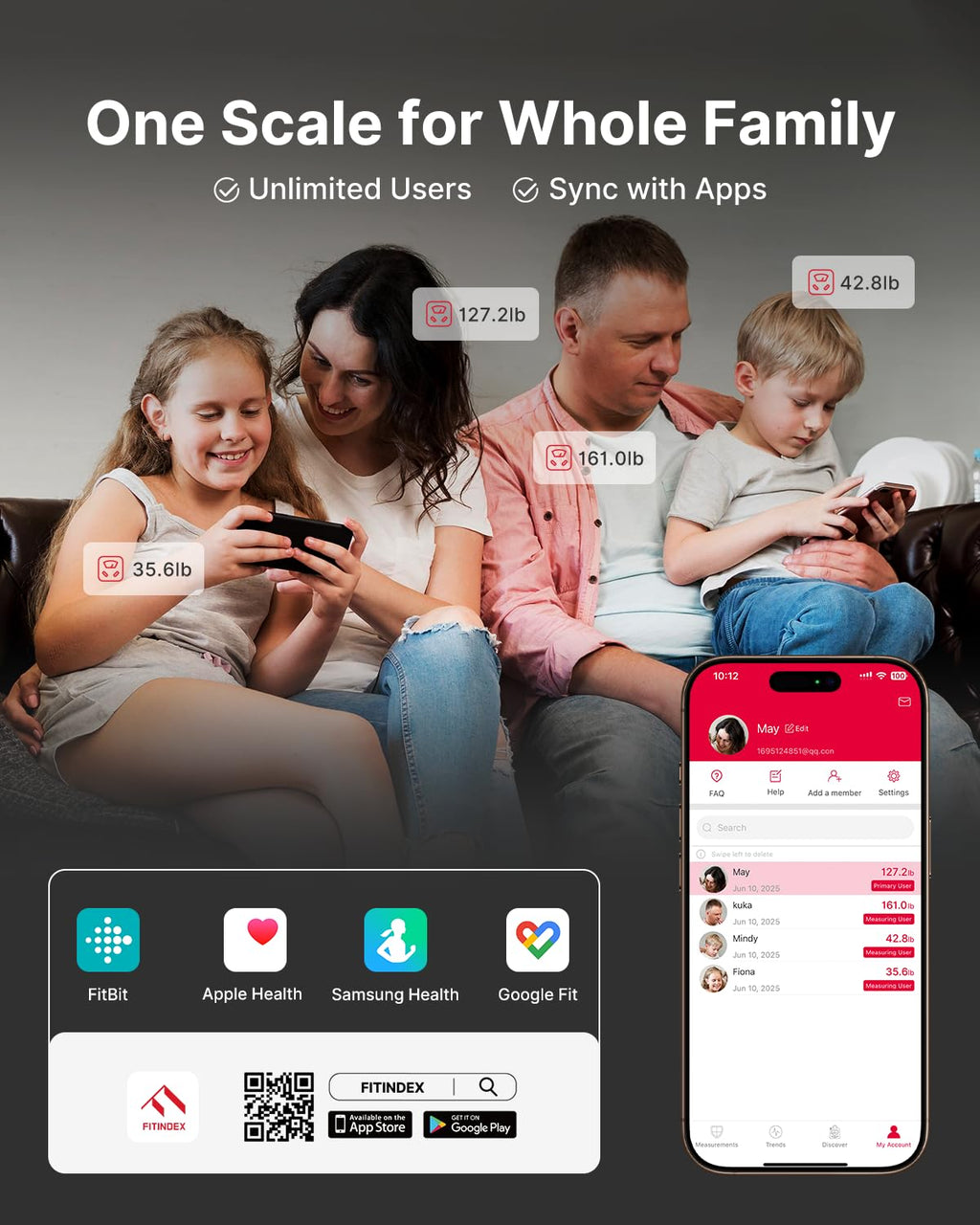 FITINDEX Smart Scale for Body Weight, Body Composition Analyzer with 8-Electrode Large Platform for Weight, BMI, Fat, Muscle Mass, Segmental Muscle Analysis, High Precision, 400 lbs