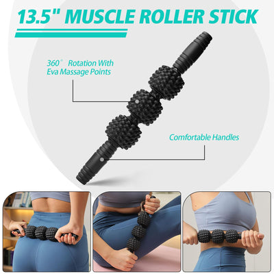 Foam Roller High Density Foam Roller Set for Deep Tissue Muscle Massage, 18" Trigger Point Fitness Exercise Massage Roller, Self-Myofascial Release for Whole Body (Black-18(2 in 1))