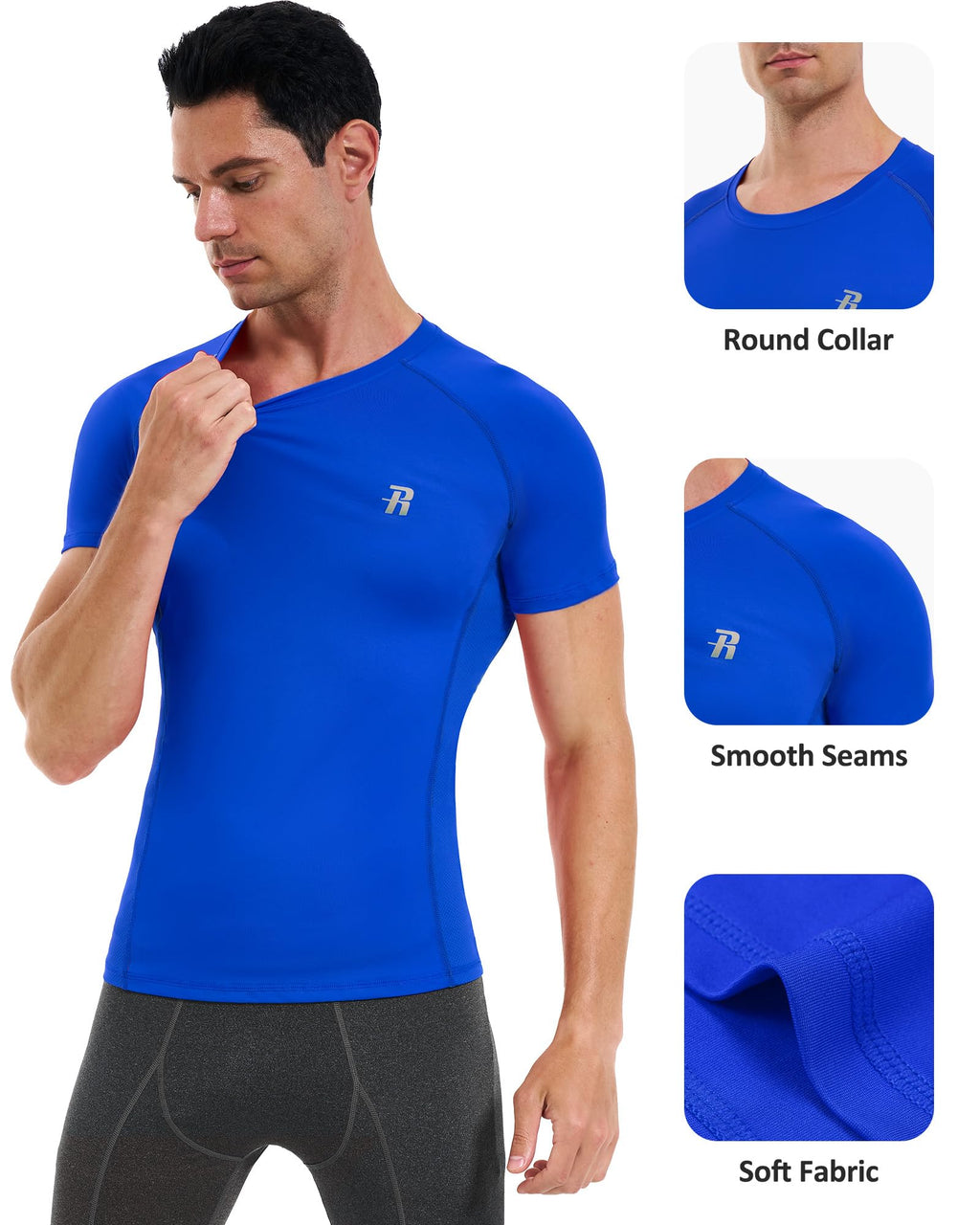 Runhit 3 Pack Men's Compression Shirts Short Sleeve Athletic T Shirt Cool Dry Workout Tops Sports Base Layer Undershirt