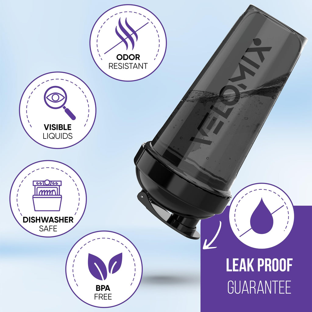 VELOMIX -4 PACK- 28 oz Protein Shaker Bottle for Protein Mixes - 4x Wire Whisk | Leak Proof Shaker Cups for Protein Shakes | Protein Shaker Bottle Pack | Protein Shake Cup (Brown)