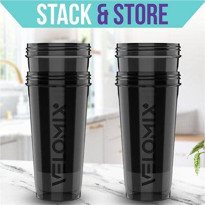 VELOMIX -4 PACK- 28 oz Protein Shaker Bottle for Protein Mixes - 4x Wire Whisk | Leak Proof Shaker Cups for Protein Shakes | Protein Shaker Bottle Pack | Protein Shake Cup (Brown)