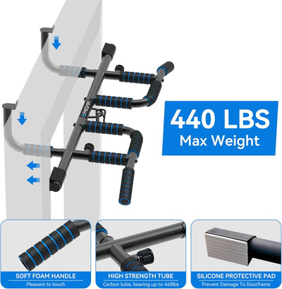 EPHESPORT New Version Pull Up Bar with Resistance Bands, No Screwing Pullup Bar for Doorway, Ergonomic Grip, USA Original Patent Design, 440 Lbs Capacity, Chin Ups Strength Training Equipment